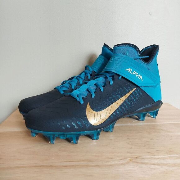 Nike Alpha Menace Pro 2 Mid Football Cleats Teal Gold Black BV3945-403 Men\'s 13 main image 7